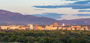 Albuquerque, New Mexico city skyline and mountains