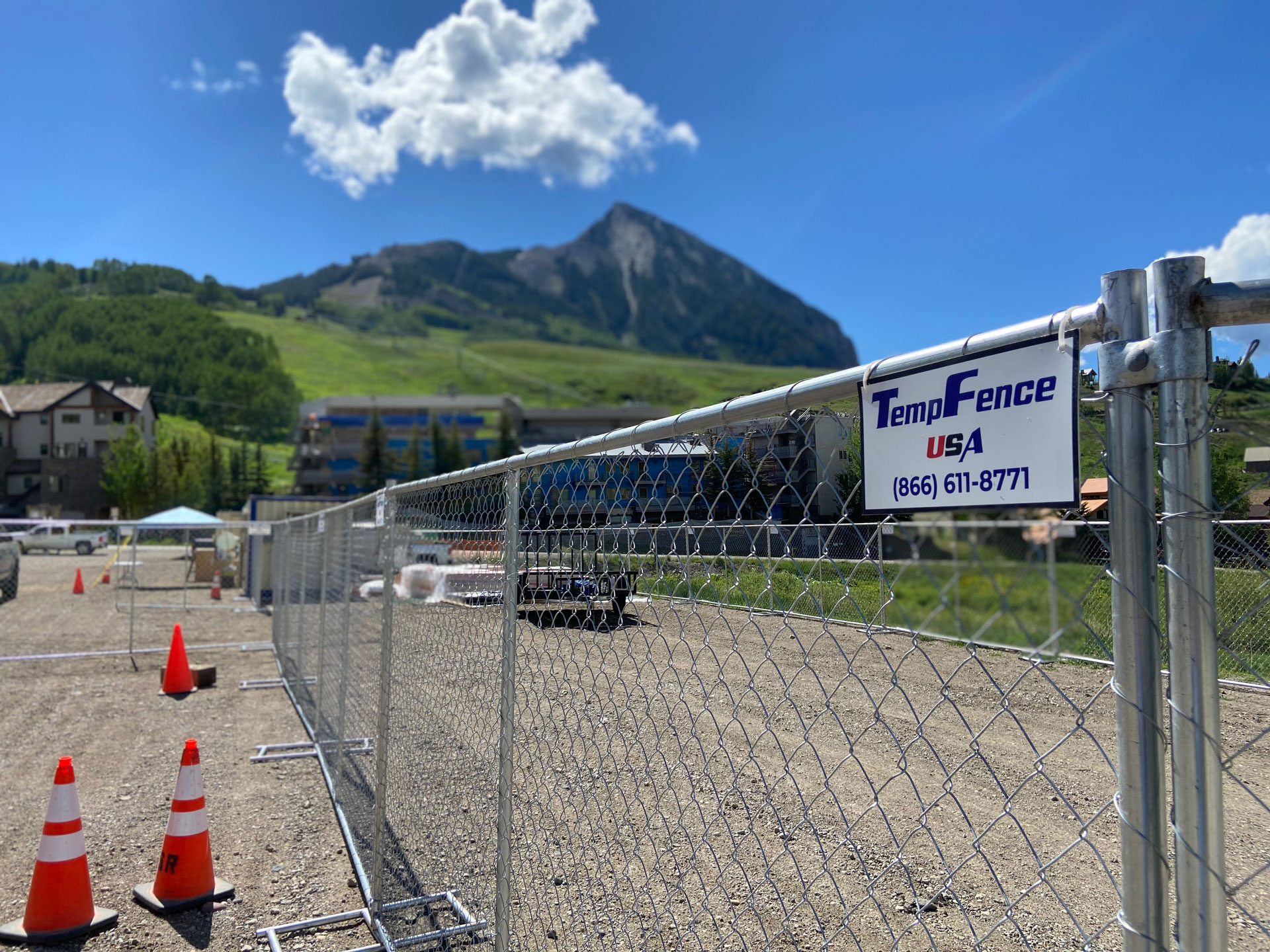 Crested Butte colorado temporary fence with mountain in the background