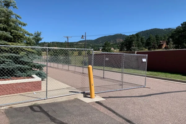 Temporary chain-link fence securing a commercial property